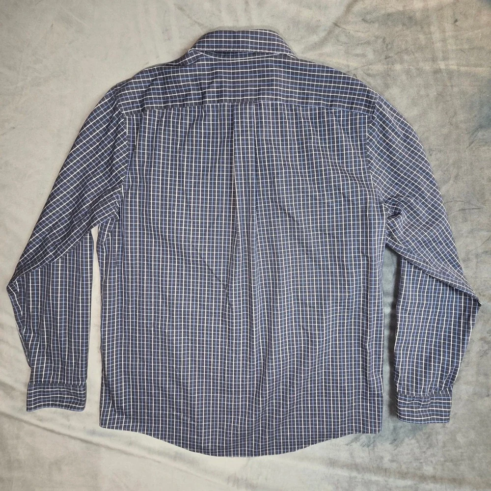 Eddie Bauer Mens XL Slim Fit Wrinkle Resistant Navy Windowpane Button Down Shirt - Picture 2 of 6